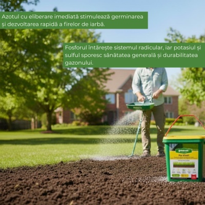 Greenax Pro START – Îngrășământ Profesional Gazon 5 kg, NPK 12-22-10 + Fe & S, Nutriție Constantă 4-6 Săptămâni pentru Montare Rulou și Însămânțare - Img 5