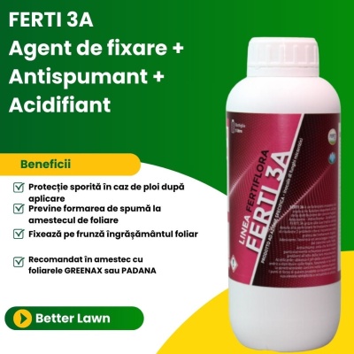 Îngrășământ foliar pentru gazon FERTI3A, 1 litru, adeziv, antispumant, acidifiant pentru foliare, acoperire 2000 mp2, ameliorare PH - Img 2