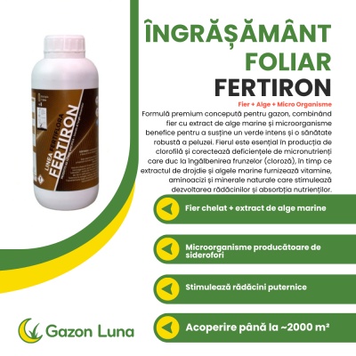 FERTIRON – Îngrășământ foliar gazon 1 L cu Fier Chelat, Alge Marine & Micro‑organisme, Verde Intens și Acoperire până la 2000 m² - Img 2
