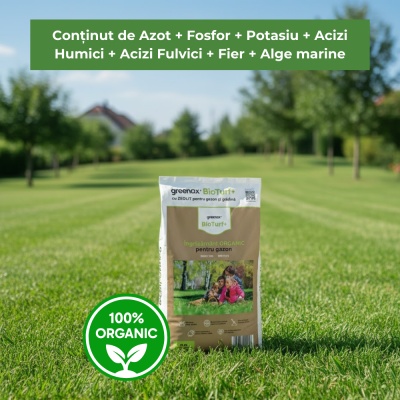 Greenax BioTurf+ – Îngrășământ Organic Gazon 10 kg, Fier, Acizi Humici & Fulvici și Alge Marine, Acoperire 200‑350 m², Nutriție Naturală și Verde Intens - Img 4
