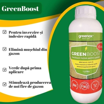 Greenax GREENBOOST – Îngrășământ Foliar Gazon 1 L, NPK 16‑0‑0 + 3.5 % Fier, Pentru Înverzire Rapidă, Eliminare Mușchi și Revitalizare Peluză - Img 8