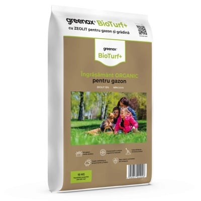 Îngrășământ organic pentru gazon Greenax BioTurf+, 10 kg, acoperire 200-350 mp2, fier, acizi humici, acizi fulvici, alge marine - Img 1