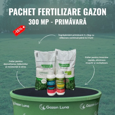 Pachet fertilizare gazon, de primăvară, pentru 300 metri pătrați