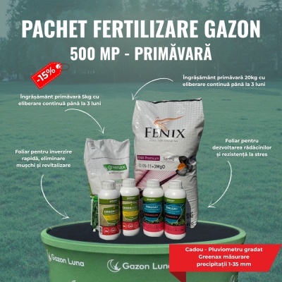 Pachet fertilizare gazon, de primăvară, pentru 500 metri pătrați