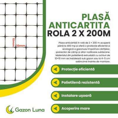 Plasă anticârtiță rolă 2 × 200 m (400 m²) – protecție ecologică pentru gazon și grădină - Img 2