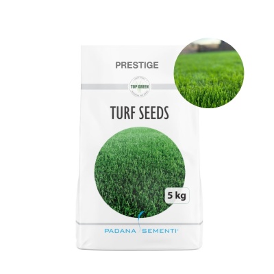 Semințe de gazon profesionale Padana Prestige, 5kg, acoperire 150 metri pătrați, pentru parcuri și spațiii verzi, gazon dens și uniform, cu întreținere redusă