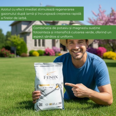 Fenix Premium Spring – Îngrășământ Profesional Gazon 20 kg, NPK 22‑05‑11 + MgO, Eliberare Controlată XCU, Verde Intens în Primăvară - Img 5