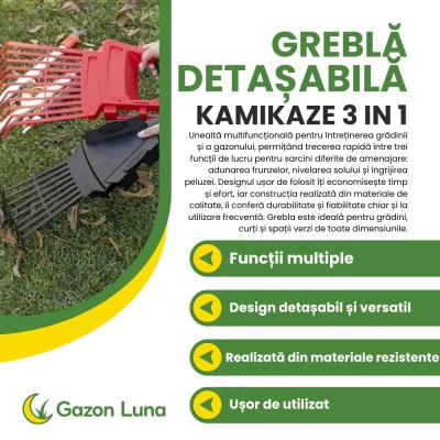 Greblă Detașabilă Multifuncțională Kamikaze 3-in-1 pentru Grădină - Img 2