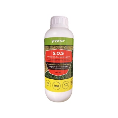 Greenax S.O.S – Îngrășământ foliar gazon 1 L, NPK 14‑8‑10 + microelemente, pentru refacerea rapidă și revitalizarea peluzelor în stare precară