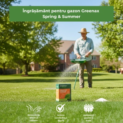 Greenax Spring & Summer – Îngrășământ Gazon 2,5 kg, NPK 20-5-8 + Fe cu Eliberare Controlată, Nutriție Continuă până la 3 Luni, Acoperire până la 100 m² - Img 3