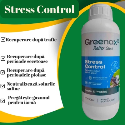 Îngrășământ foliar pentru gazon Greenax STRESS CONTROL, recuperare după trafic, secetă, ploi, pregătește gazonul pentru iarnă, 1 litru - Img 2