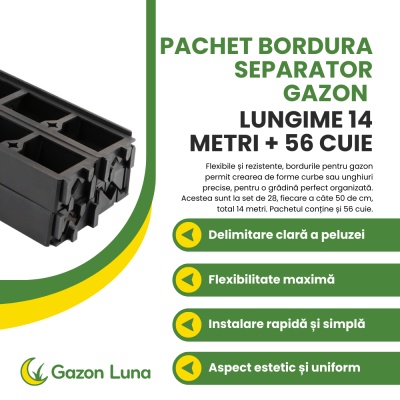 Pachet bordură separator gazon lungime 14 metri + 56 cuie - Img 2