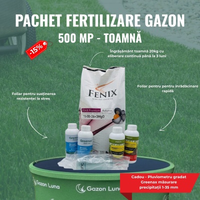 Pachet fertilizare gazon, de toamnă, pentru 500 metri pătrați