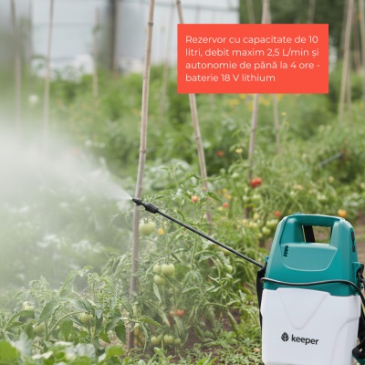 Pompă de stropit electrică Keeper Forest 10 L – acumulator Lithium, autonomie 4 ore, 2 duze (foliar și erbicide), fabricată în Spania - Img 3