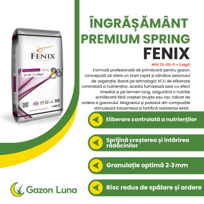 Fenix Premium Spring – Îngrășământ Profesional Gazon 20 kg, NPK 22‑05‑11 + MgO, Eliberare Controlată XCU, Verde Intens în Primăvară - Img 2