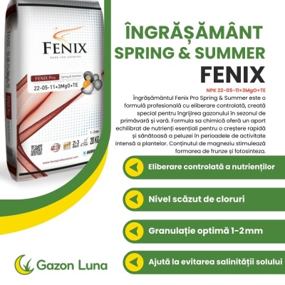Fenix Pro Spring & Summer – Îngrășământ Gazon 20 kg, NPK 22‑05‑11 + MgO + Microelemente, Eliberare Controlată pentru Primăvară & Vară - Img 2