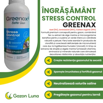 Greenax STRESS CONTROL – Îngrășământ foliar gazon 1 L cu azot și aminoacizi, susține rezistența la stres (secetă, trafic, ploi) și pregătește peluza pentru iarnă - Img 2