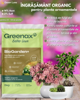 Îngrășământ organic pentru plante de grădină Greenax BioGarden+, pentru 25-50 de plante, conifere și perene, 14 % Azot & 2 % Sulf, 5 kilograme - Img 3