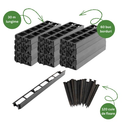 Pachet bordură separator gazon lungime 30 metri + 120 cuie