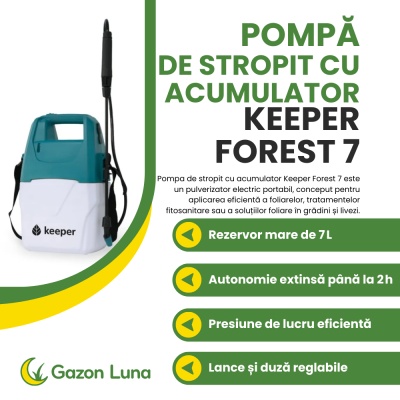 Pompă de stropit cu acumulator Keeper Forest 7, autonomie 2 ore, 7 L, duză foliar, made in Spain - Img 2