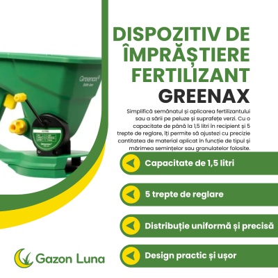 Dispozitiv de imprastiere fertilizant, seminte si sare Greenax ProFeed, 1,5 litri, 5 trepte de reglare, verde - Img 2