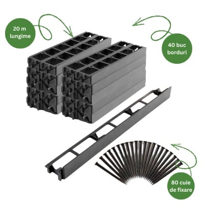 Pachet bordură separator gazon lungime 20 metri + 80 cuie