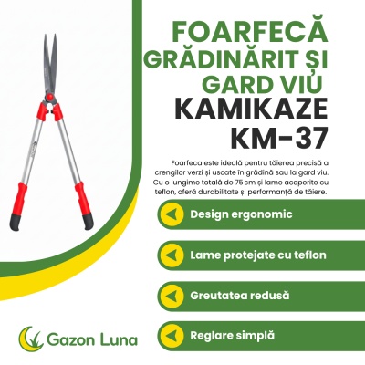 Foarfecă grădinărit și gard viu Kamikaze KM‑37, 50 cm, lame drepte teflonate, fabricată în Spania - Img 2