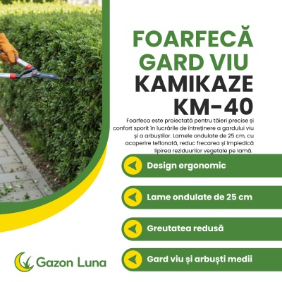 Foarfecă pentru gard viu, lame 25 cm, ondulată, acoperire teflon, mânere ajustabile Kamikaze KM-40 - Img 2