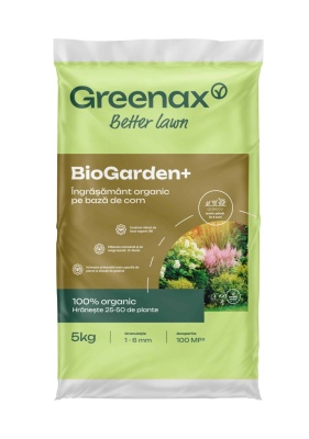 Greenax BioGarden+ – Îngrășământ Organic 5 kg pentru 25‑50 Plante, Conifere și Perene, 14 % Azot, 2 % Sulf, Creștere Rapidă și Sănătoasă