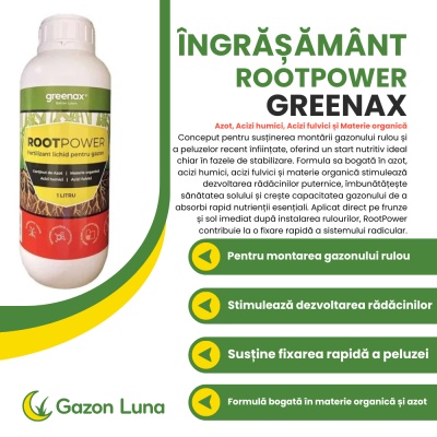 Greenax ROOTPOWER – Îngrășământ foliar gazon 1 L cu acizi humici & fulvici, azot și materie organică, pentru înrădăcinare rapidă - Img 2