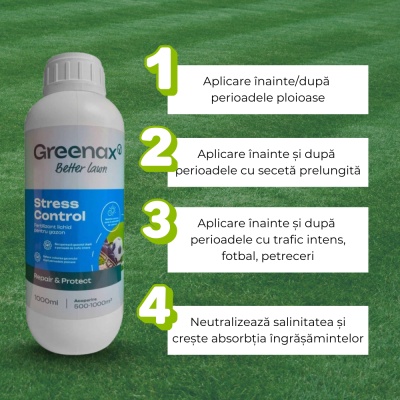 Greenax STRESS CONTROL – Îngrășământ foliar gazon 1 L cu azot și aminoacizi, susține rezistența la stres (secetă, trafic, ploi) și pregătește peluza pentru iarnă - Img 6