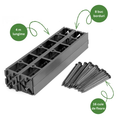 Pachet bordură separator gazon lungime 4 metri + 16 cuie