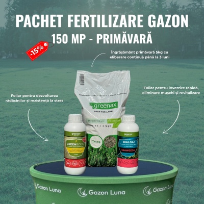 Pachet fertilizare gazon, de primăvară, pentru 150 metri pătrați