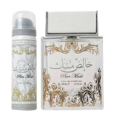 Pure Musk Lattafa 100 ml, apa de parfum + 50 ml deodorant spray, femei