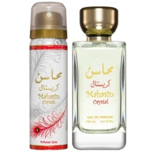Mahasin Crystal Lattafa 100 ml, apa de parfum + 50 ml deodorant spray, femei