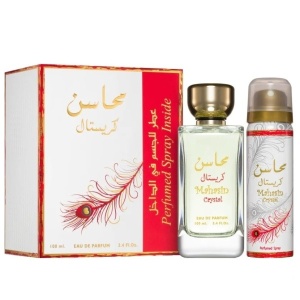 Mahasin Crystal Lattafa 100 ml, apa de parfum + 50 ml deodorant spray, femei - Img 3