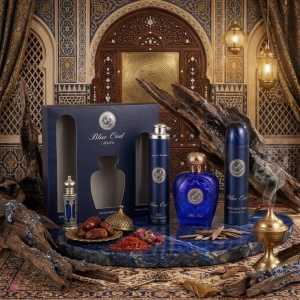Opulent Blue Oud Lattafa 600 ml, apa de parfum, barbati, set - Img 3