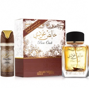Pure Oudi Lattafa 100 ml, eau de parfum + 50 ml deodorant spray, men - Img 4