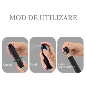 Mod utilizare recipient reincarcabil cu pulverizator spray 10 ml 