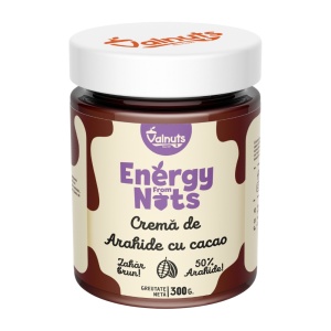 Crema de arahie cu cacao, 50% arahide, zahar brun, 300gr