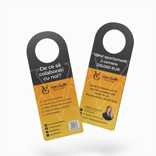Door hangers, printat fata/verso, 28x9 cm