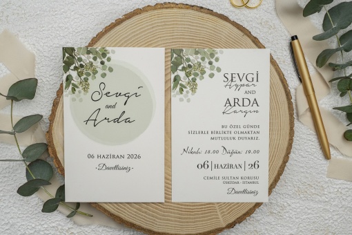 Invitatie de nunta, cu frunze, 100x153mm – 9302
