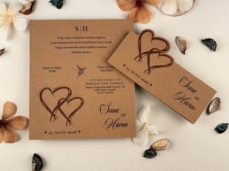 Invitatie de nunta rustica cu inimioare impletite si design vintage – 74772