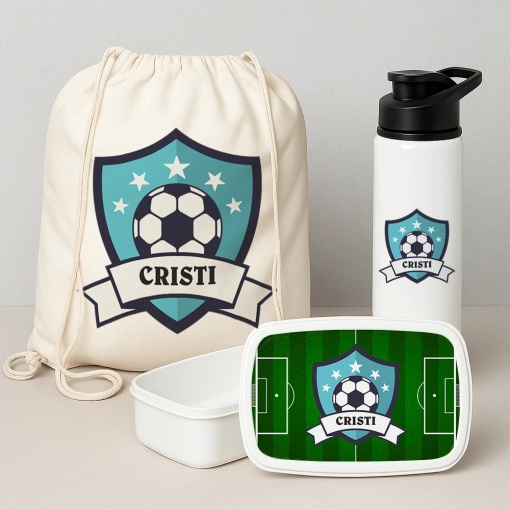 Set “Prima zi de gradinita” fotbal - saculet, sticla de apa si lunchbox