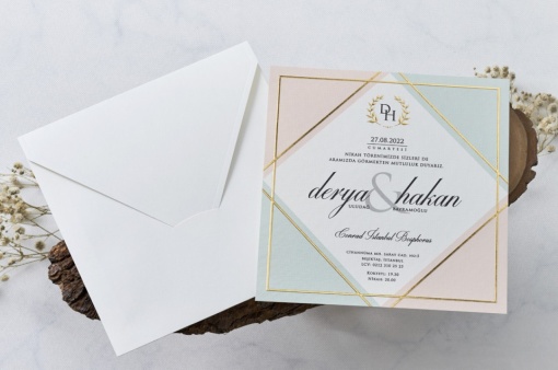 Invitatie de nunta colorata, cu plic alb, 170x175mm – 1135