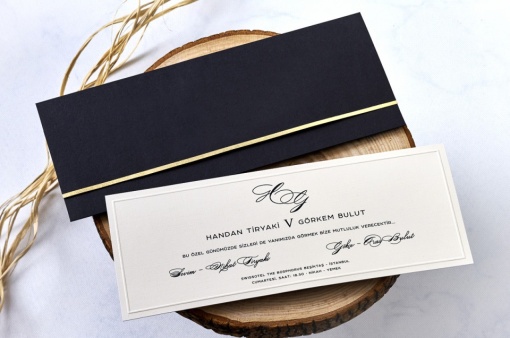 Invitatie de nunta, cu plic negru si auriu, 110x272mm – 1181