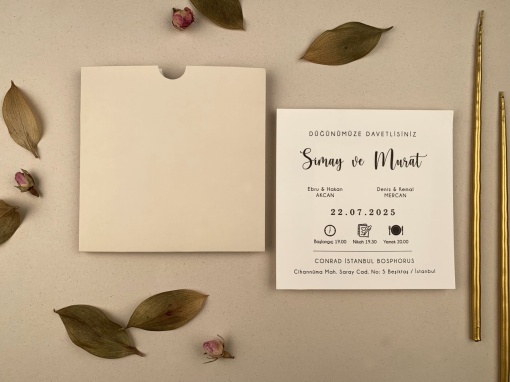 Invitatie de nunta moderna cu pictograme si plic crem – 12270