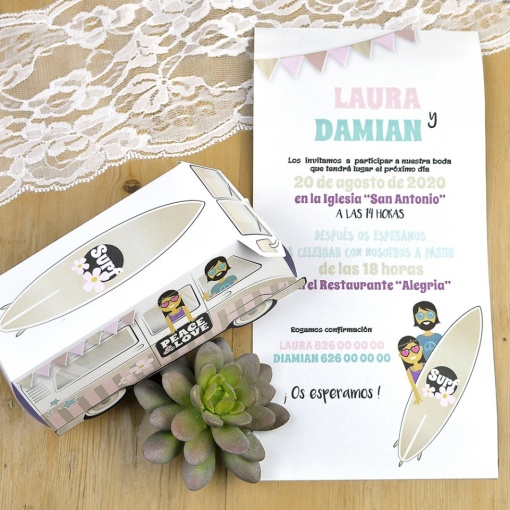 Invitatie Nunta Rulota Colorata, Stil Boho Surf – 39603