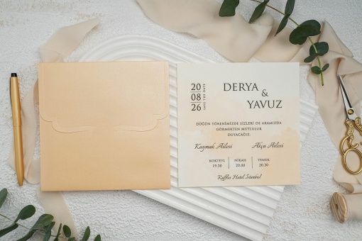 Invitatie de nunta, cu plic portocaliu, 145x145mm – 9306