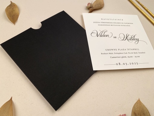 Invitatie patrata clasica alb-negru cu accente rafinate – 12262